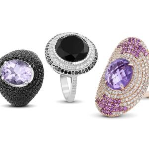 High-end jewelry photo retouching and gemstone color correction service with custom drop shadow creation on a pure white background.